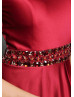 Beaded Burgundy Satin V Back Fabulous Evening Dress